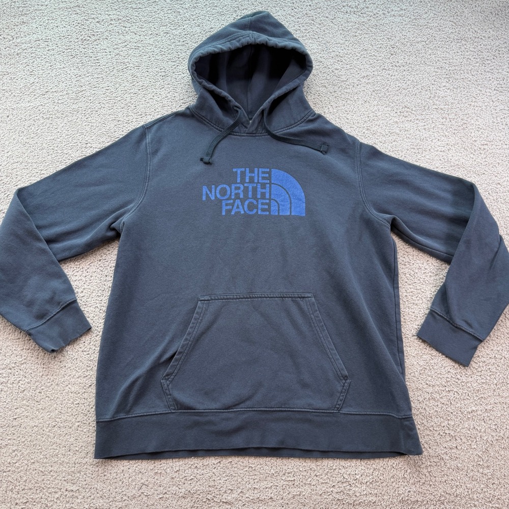 The North Face Mens Half Dome Pullover Hoodie Navy Blue Logo Fleece XL